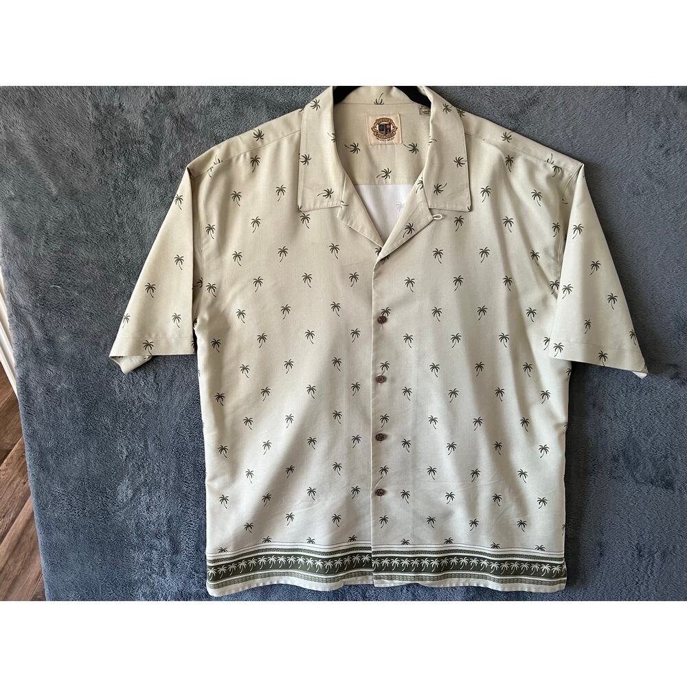 Pusser's West Indies neutral palm trees silk cotton button down mens XL vacation